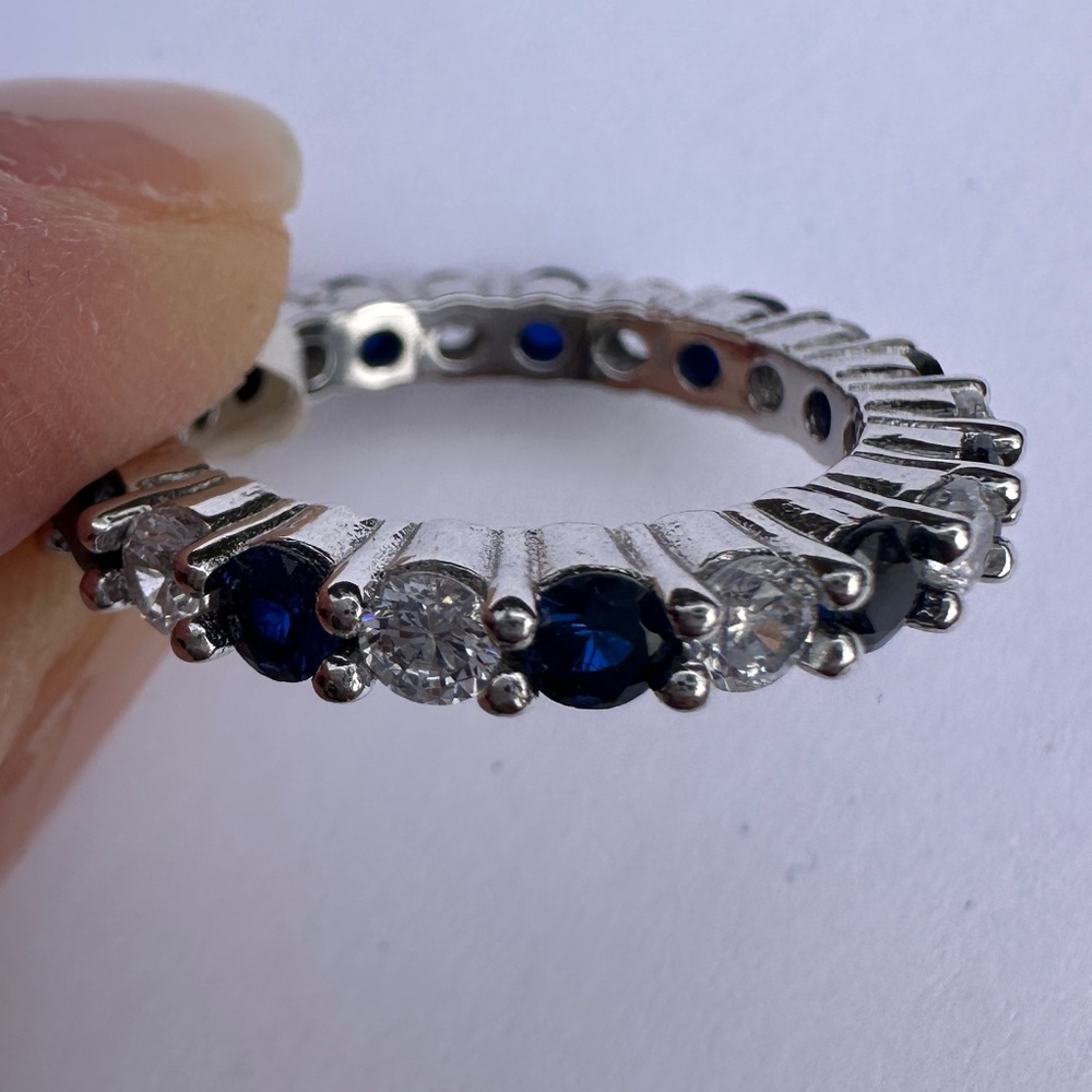 Eternity Ring - sapphire, white, silver tone, size 7